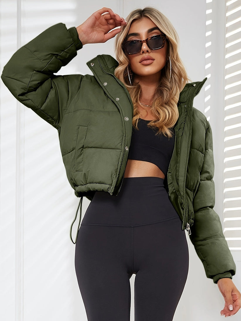 Nylon puffer jacket detail shot relaxed fit women
