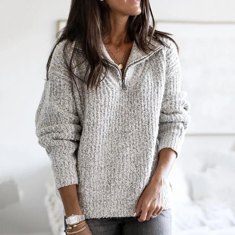 Pull Confortable à Demi-Zip Femme