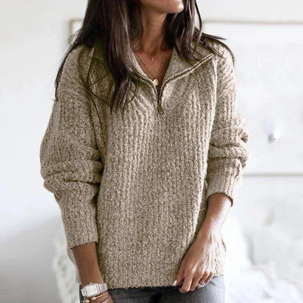 Pull Confortable à Demi-Zip Femme