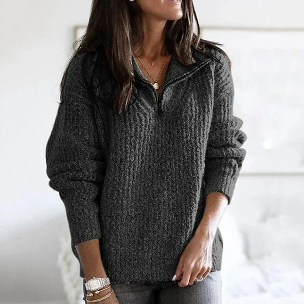 Pull Confortable à Demi-Zip Femme