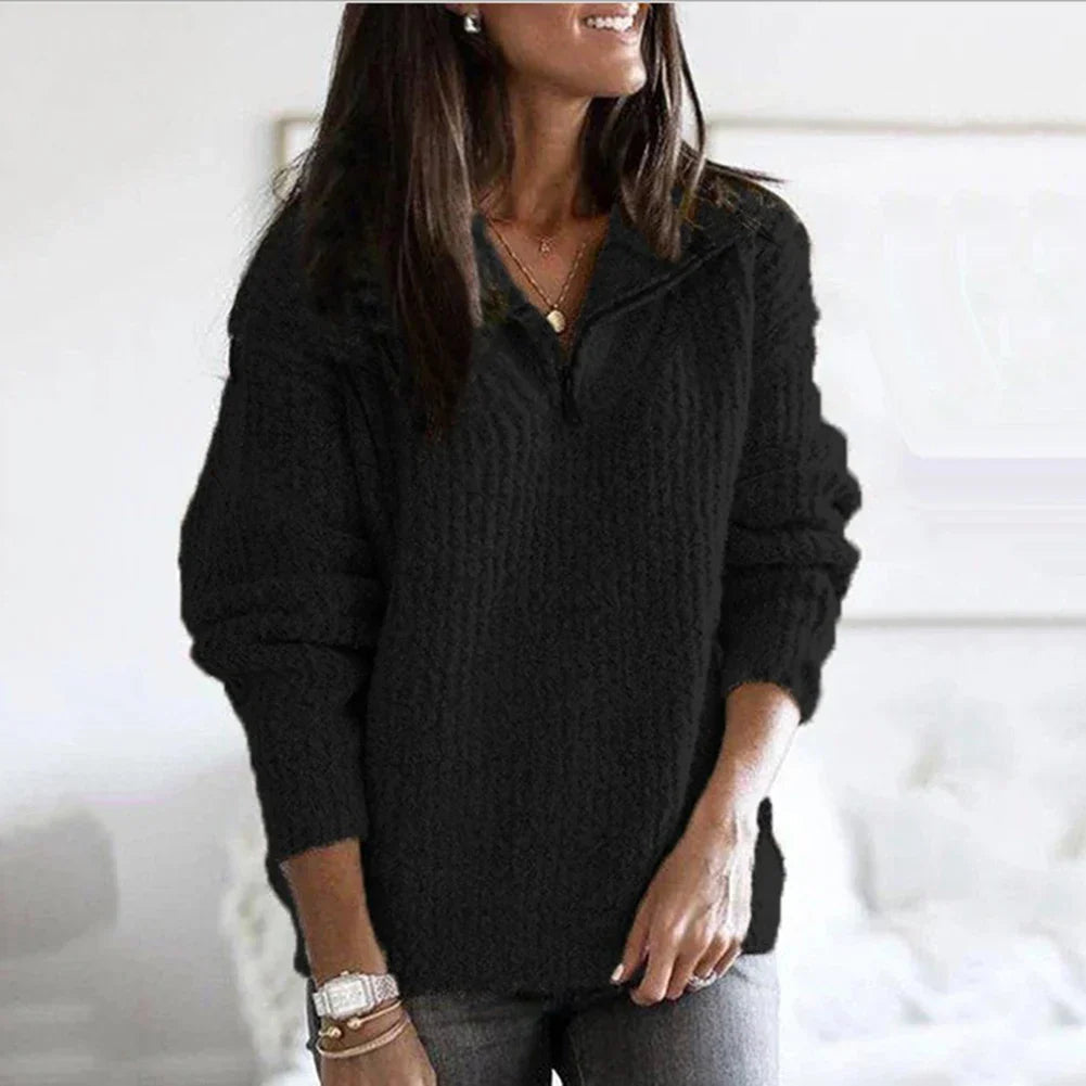 Pull Confortable à Demi-Zip Femme