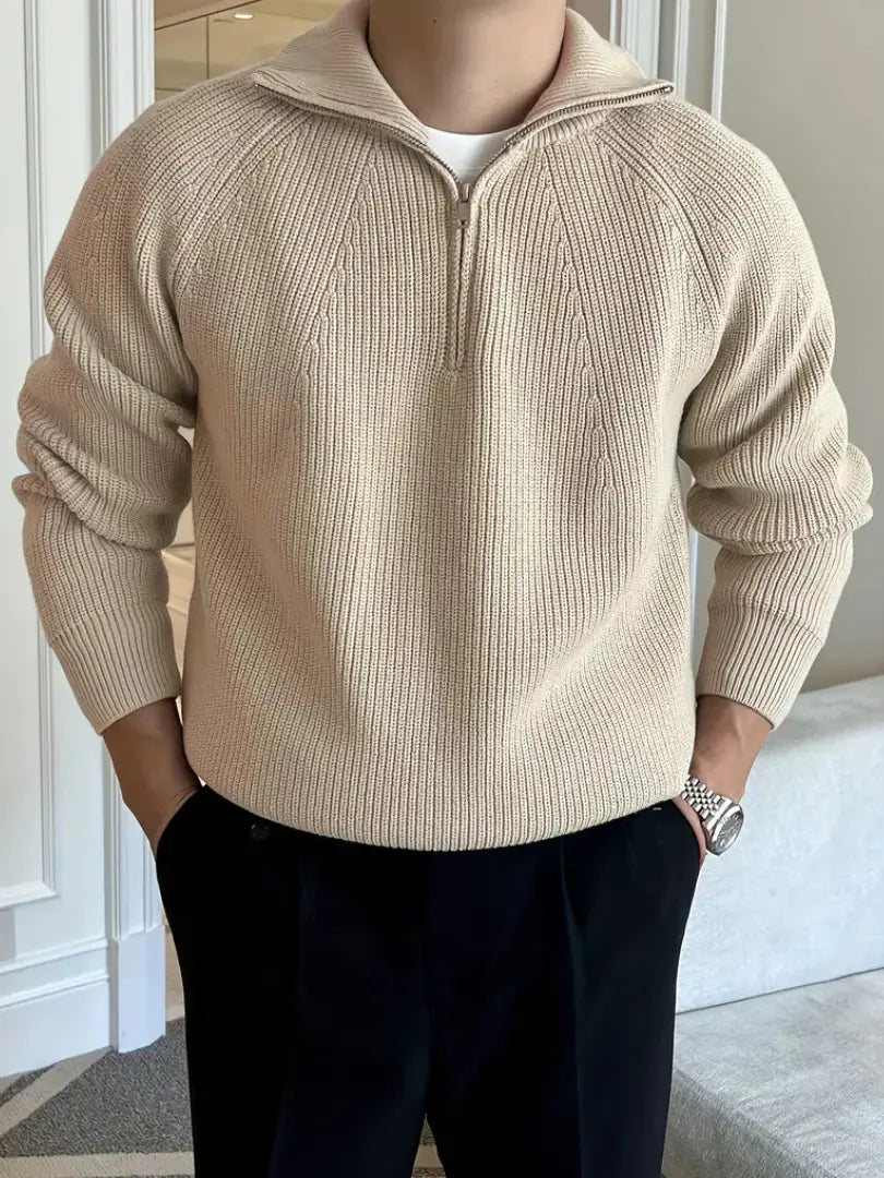 Casual knitted pullover with zip detail at neckline