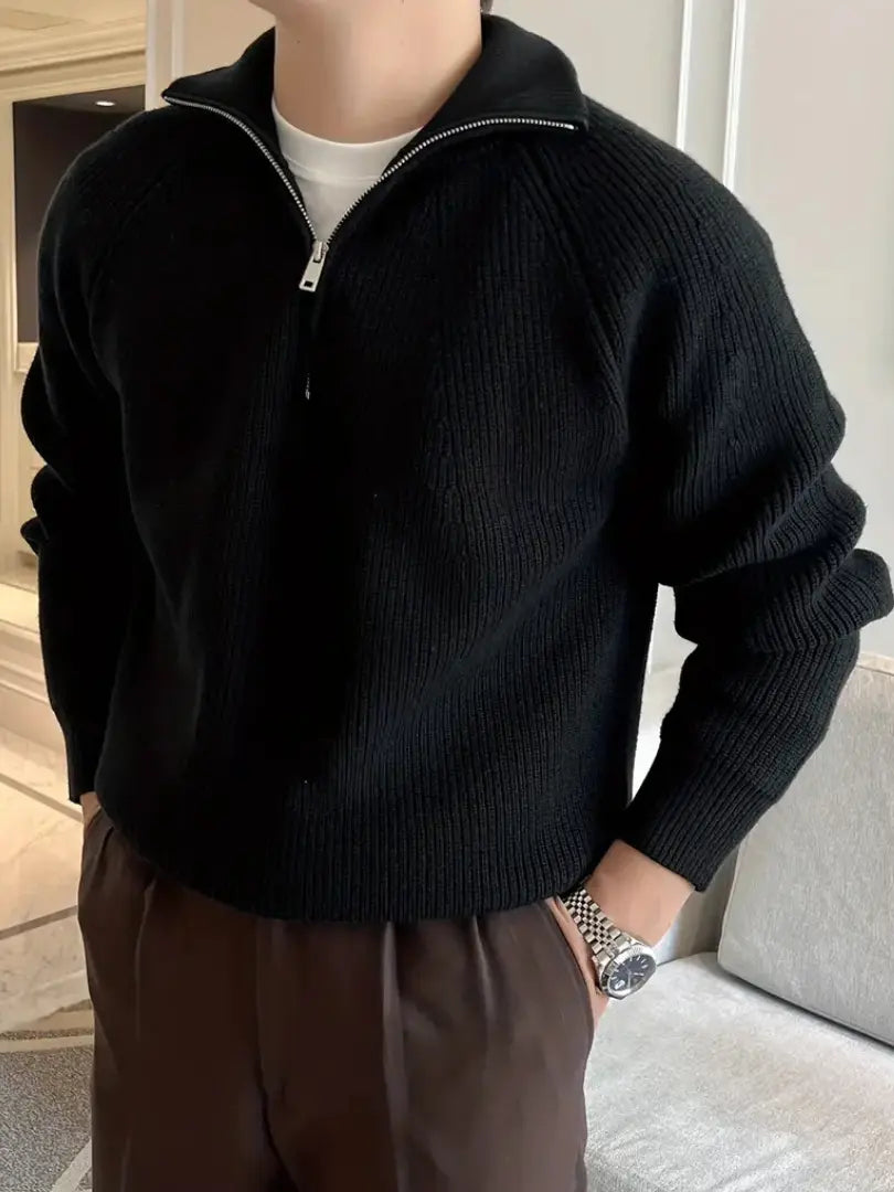 Men's knitted sweater with zip neck in relaxed fit