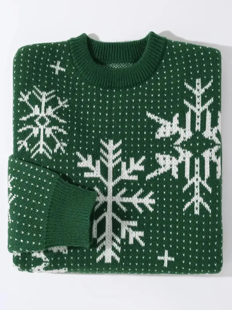 Pull de Noël Vert Femme Motif Flocons de Neige
