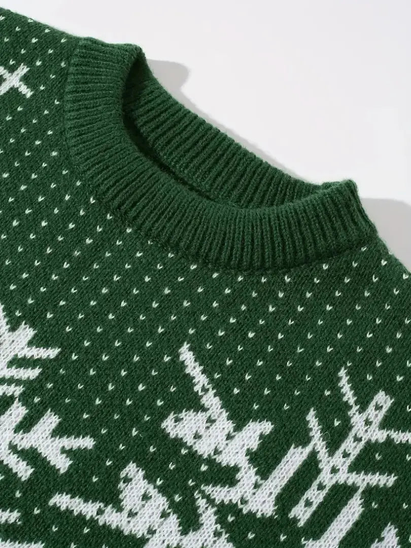 Pull de Noël Vert Femme Motif Flocons de Neige