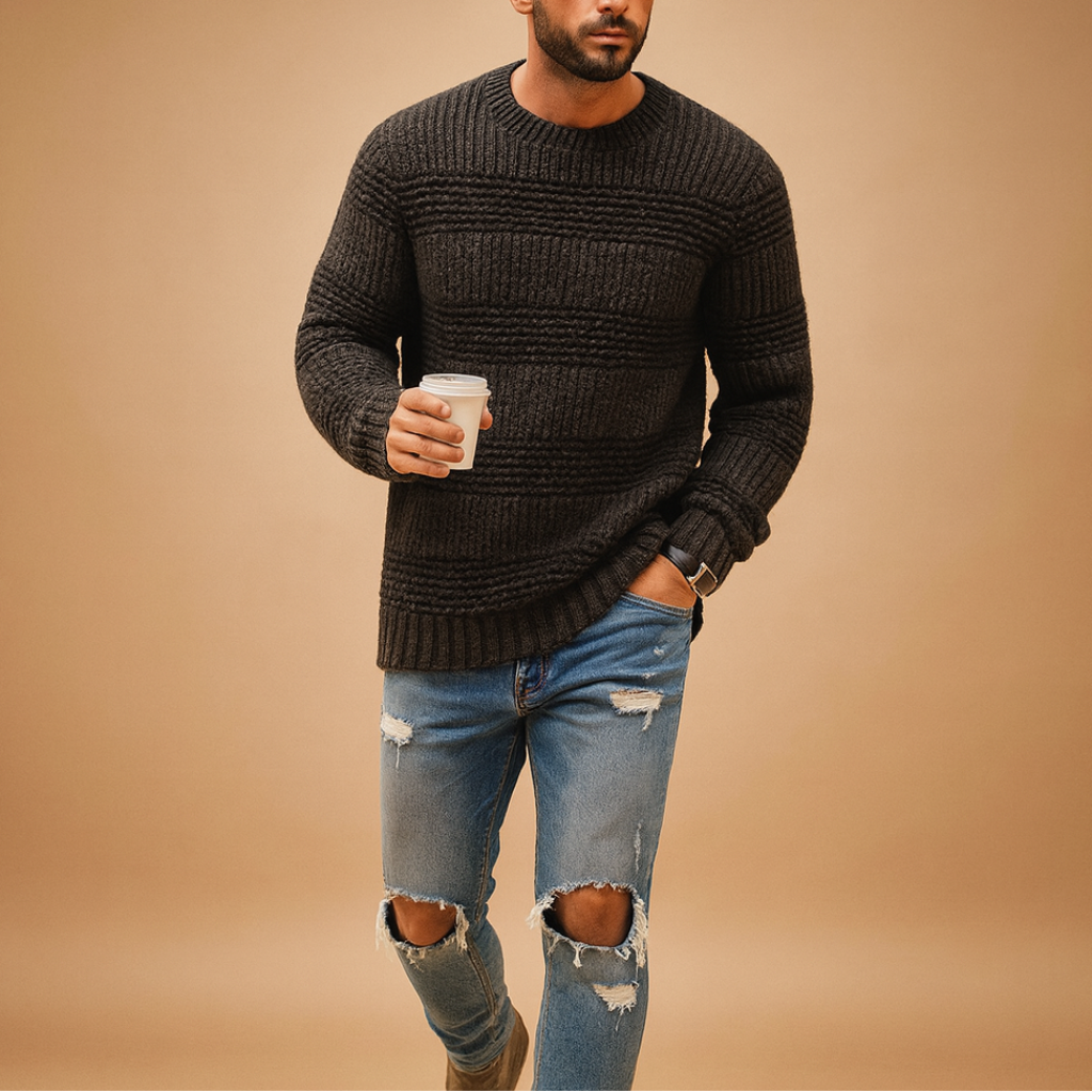 Textured wool jumper with classic crew neck for everyday wear