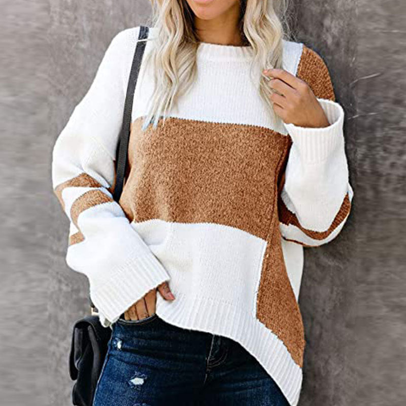 Pull en Maille à Blocs de Couleurs Femme