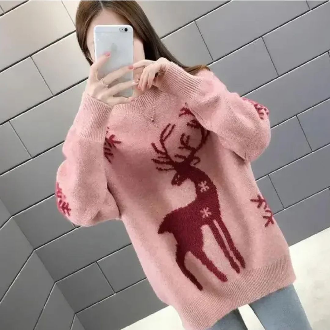 Pull en Maille Motif Renne Femme