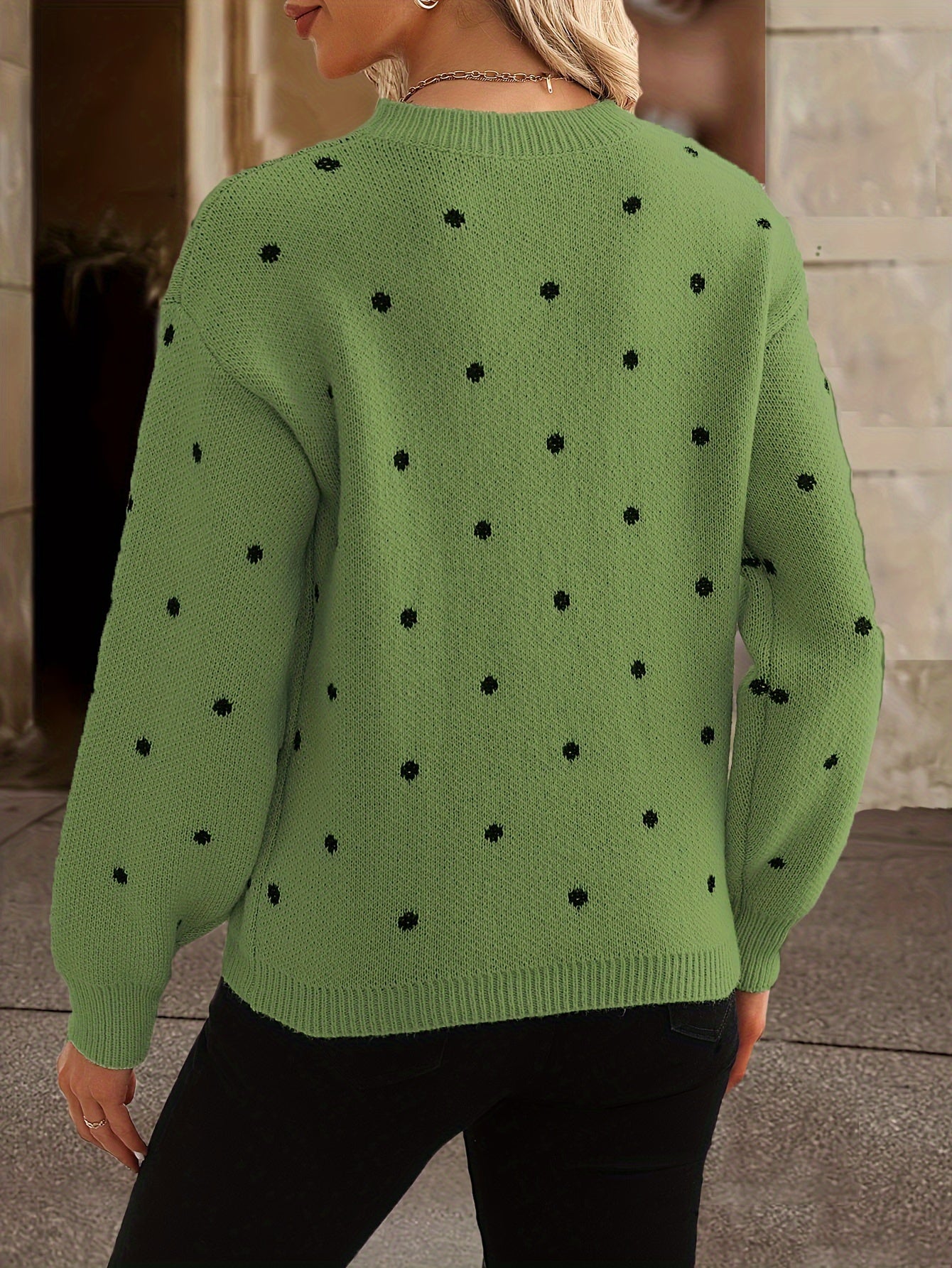 Women's regular fit jumper with geometric knit pattern side view