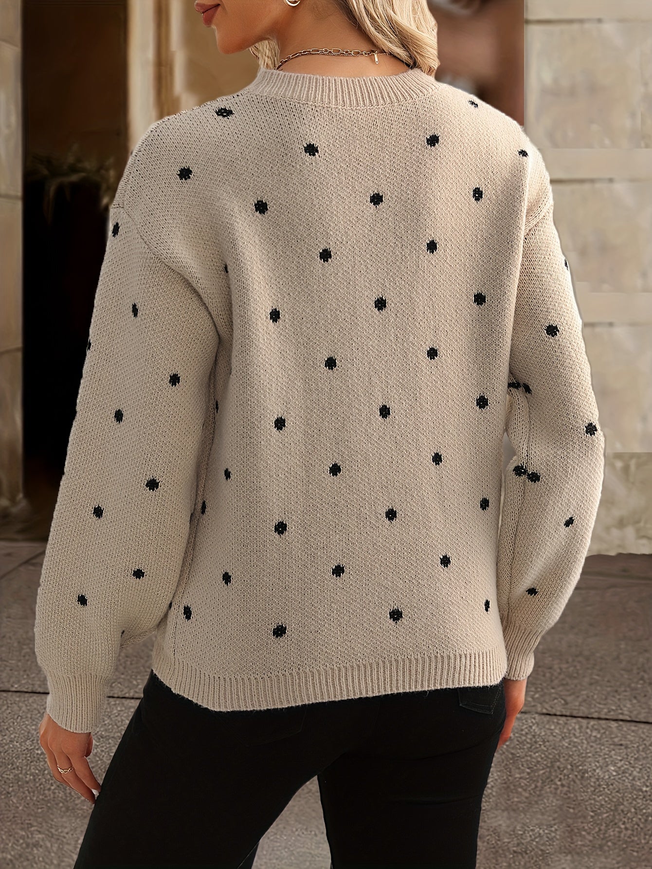 Textured knit jumper with patterned detail regular fit women's style