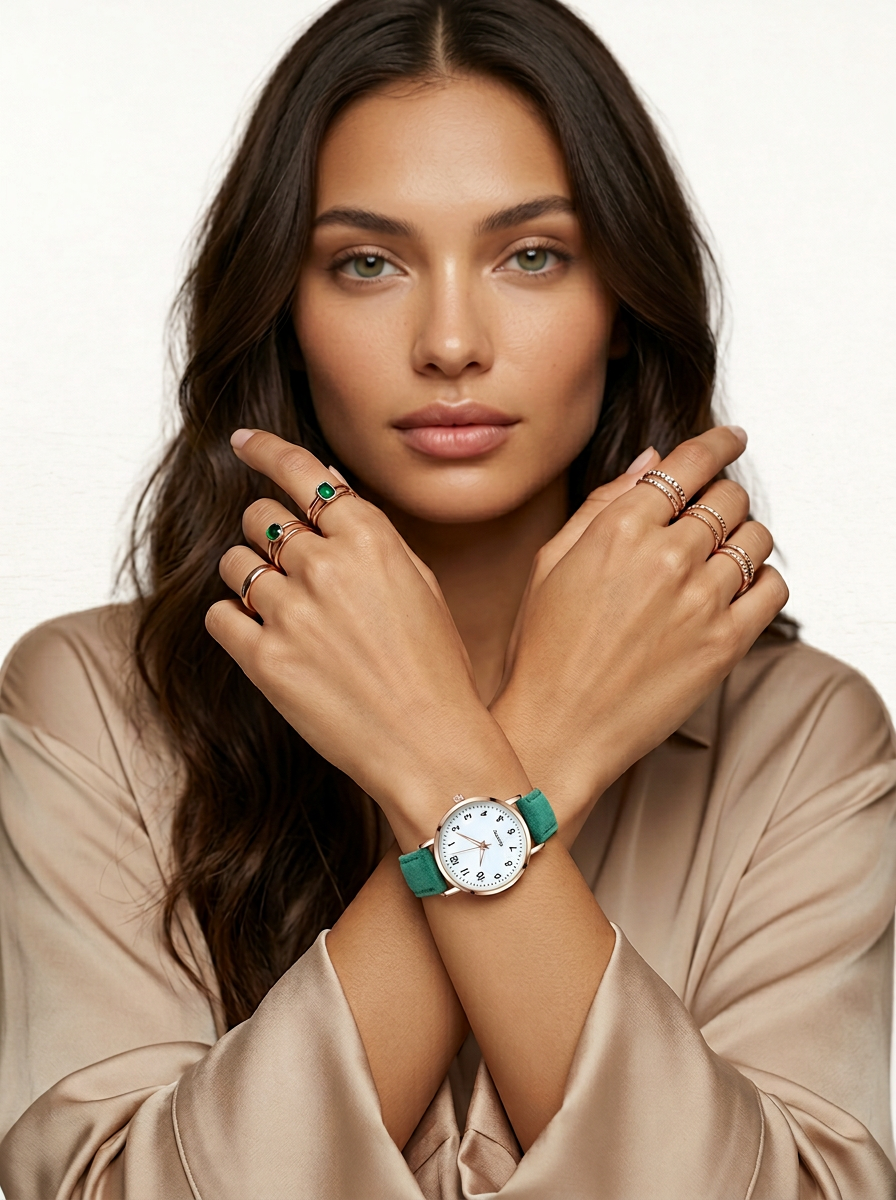Women's quartz wrist watch with classic round design