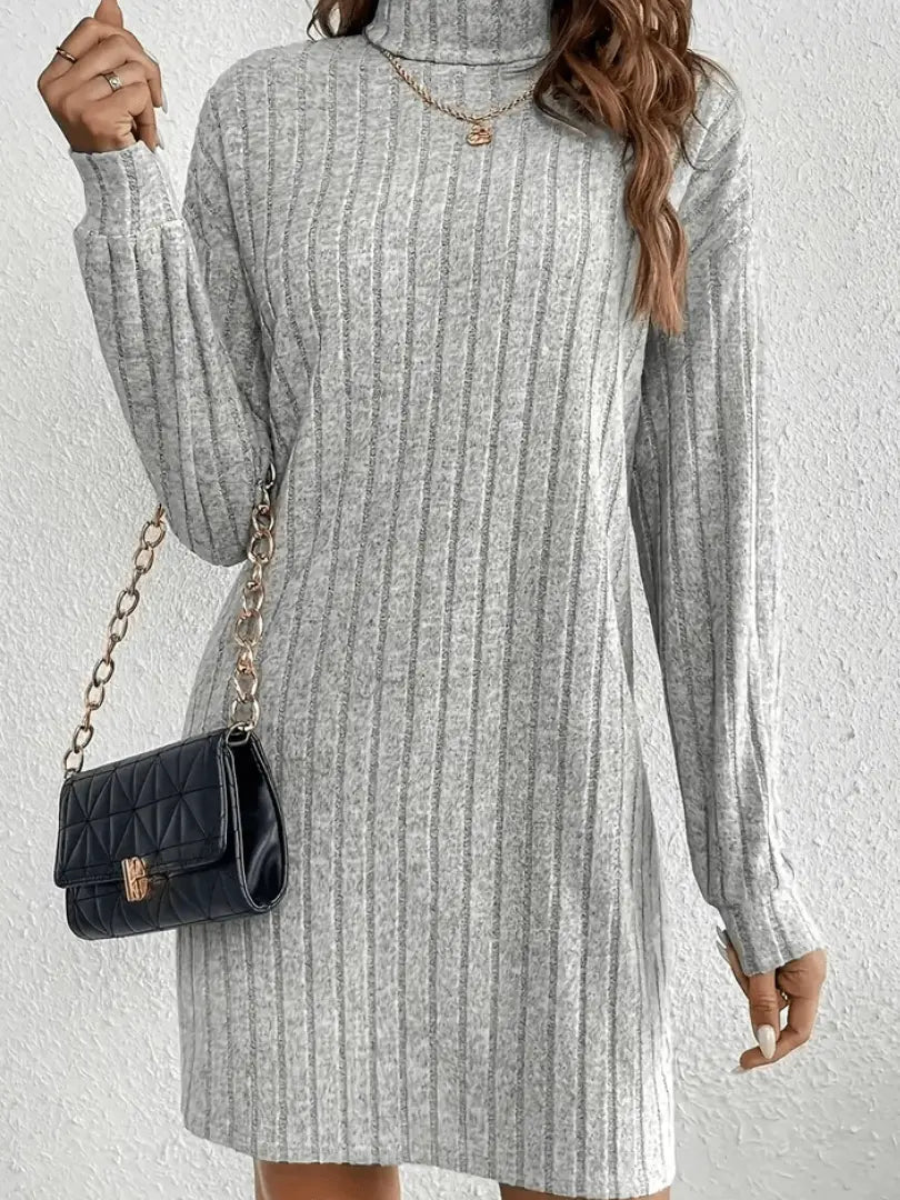 ribbed texture dress featuring straight silhouette and high neck close up