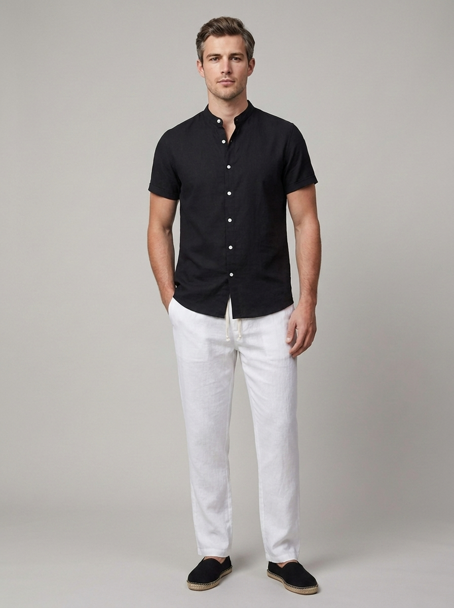 Men's button shirt and shorts set for summer styling