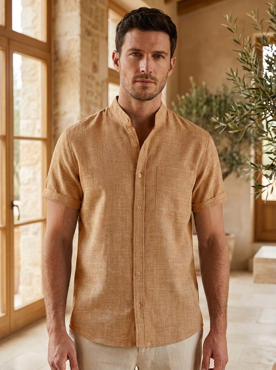 Cotton button shirt with a clean finish