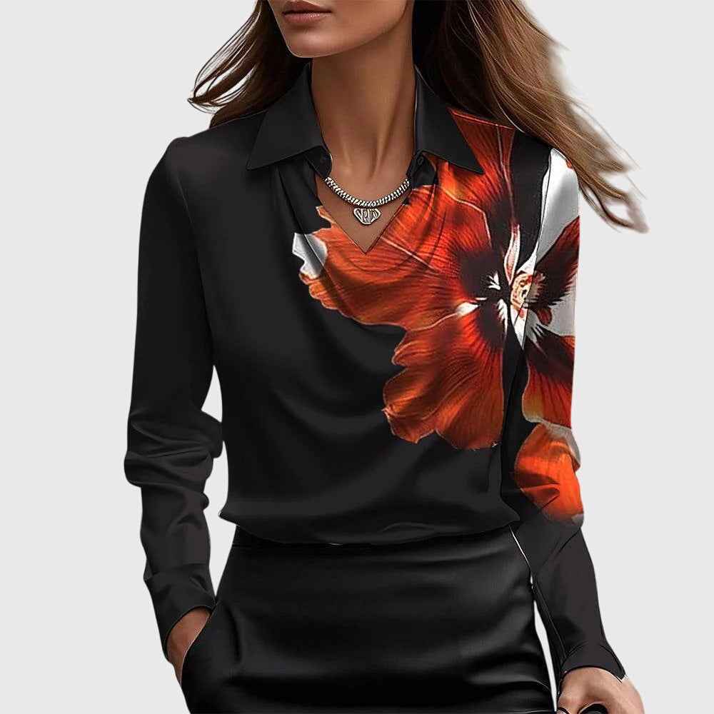 Satin blouse displaying regular fit and lustrous fabric texture
