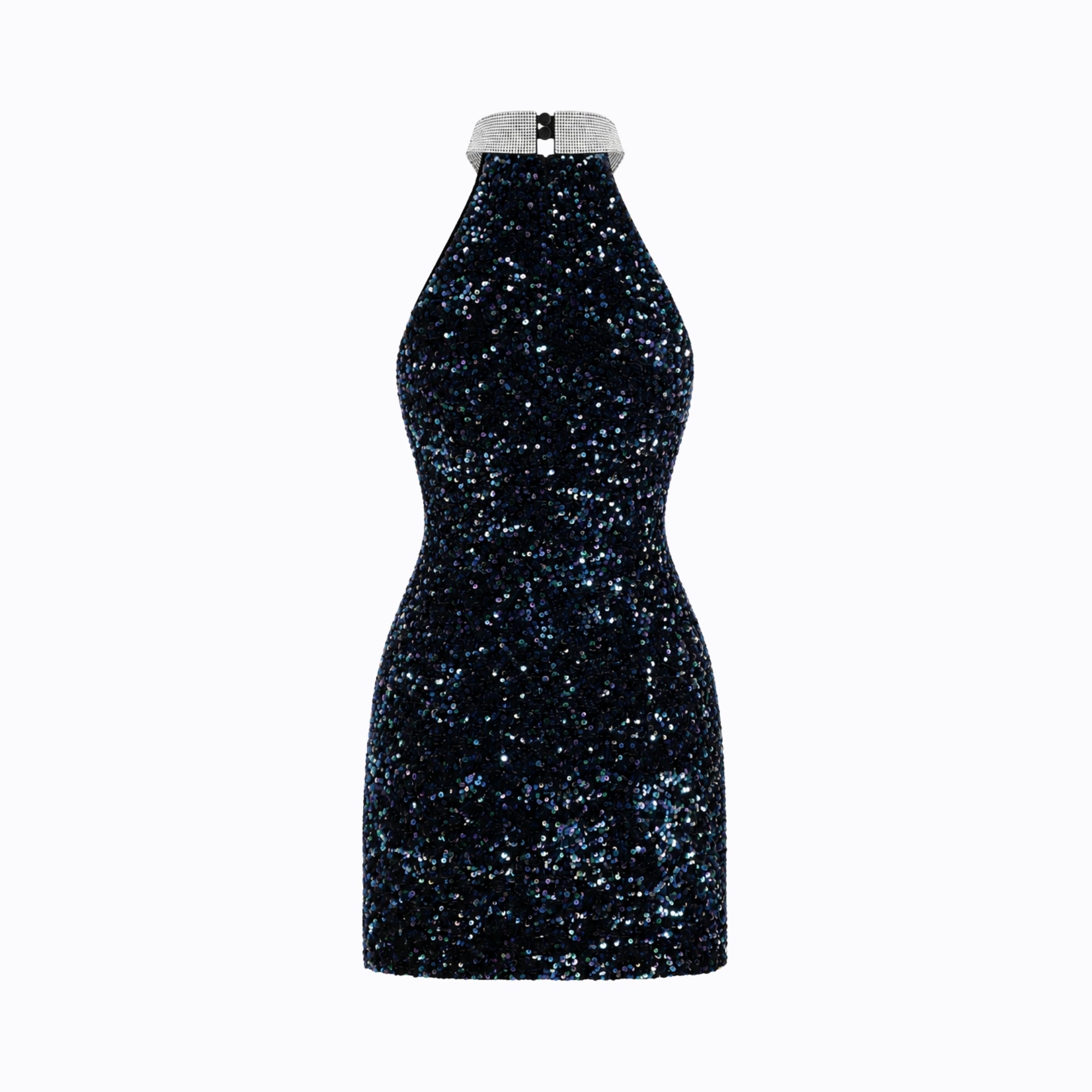 Halter mini dress with a shimmering finish