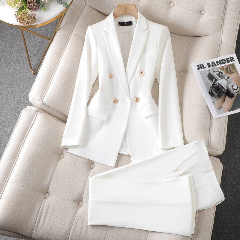 Woven fabric blazer and trousers tailored fit for women
