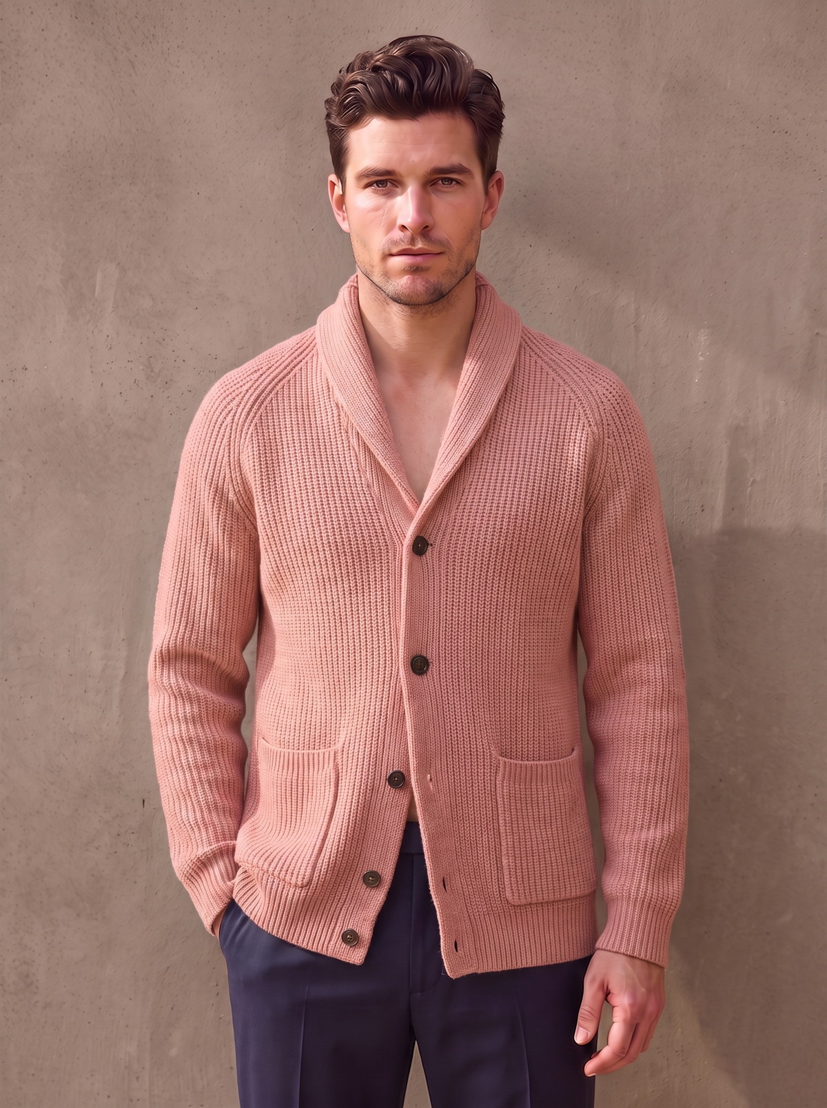 Shawl collar wool cardigan men