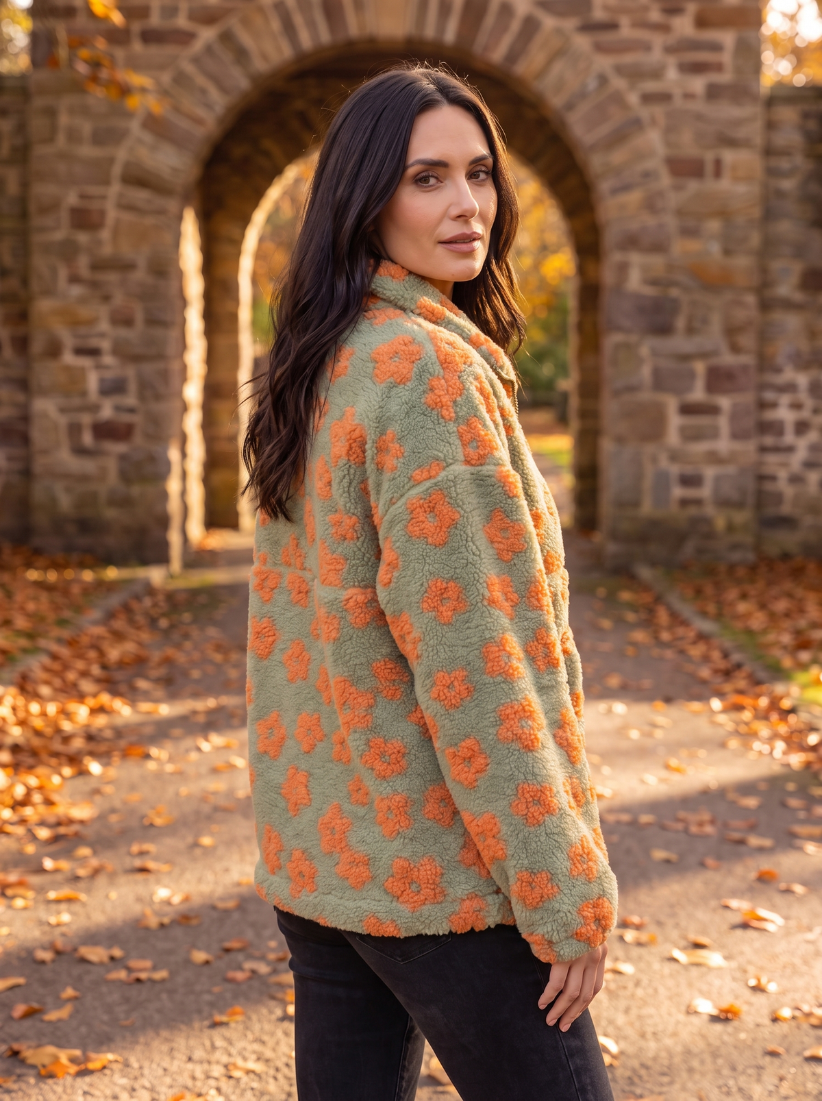 Women's cosy floral fleece jumper