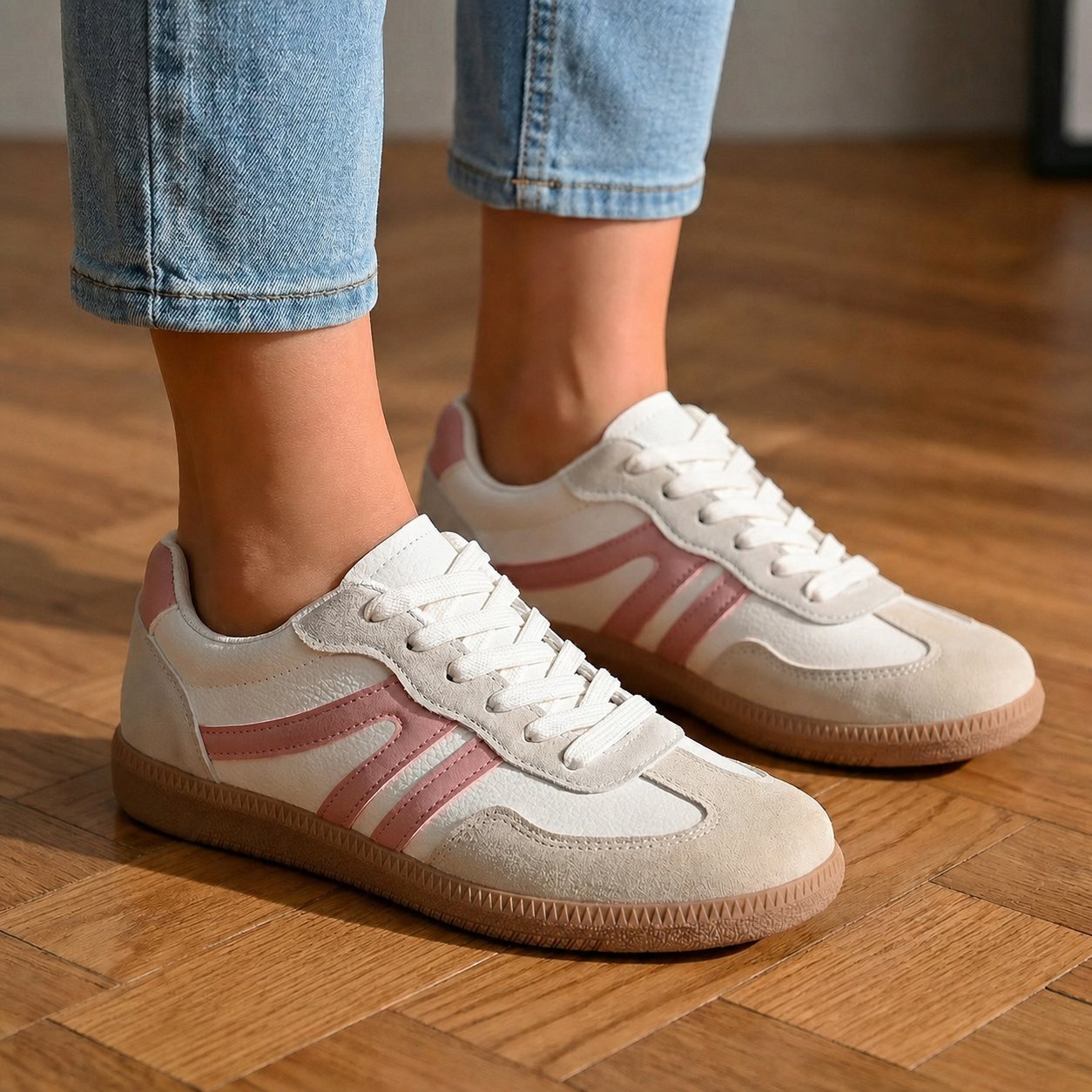 Women's gray suede casual sneakers with lace-up fastening, alternate angle view