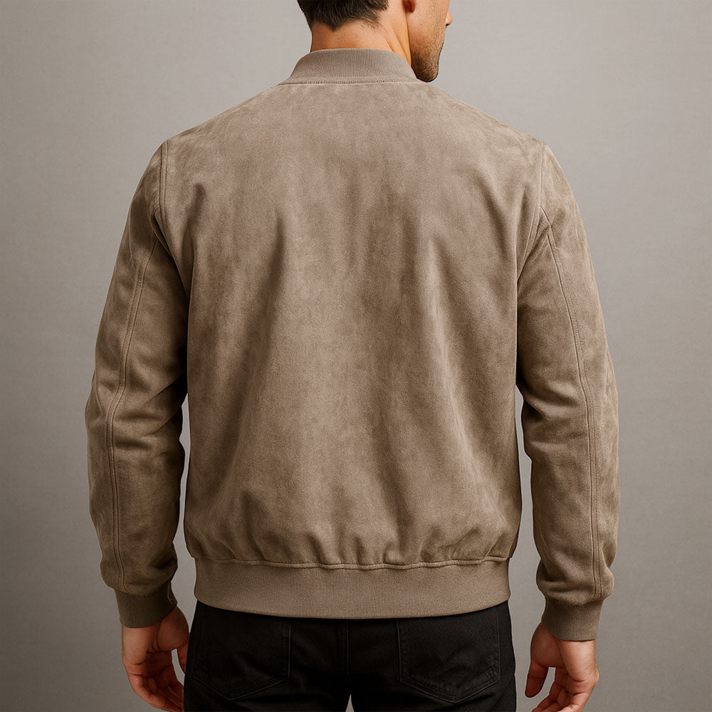 Men's bomber jacket in suede with elasticated waist and zip front closure