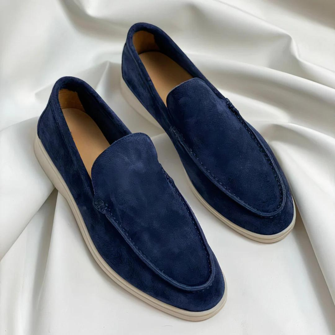 Suede casual loafers featuring elastic goring in comfortable fit for men