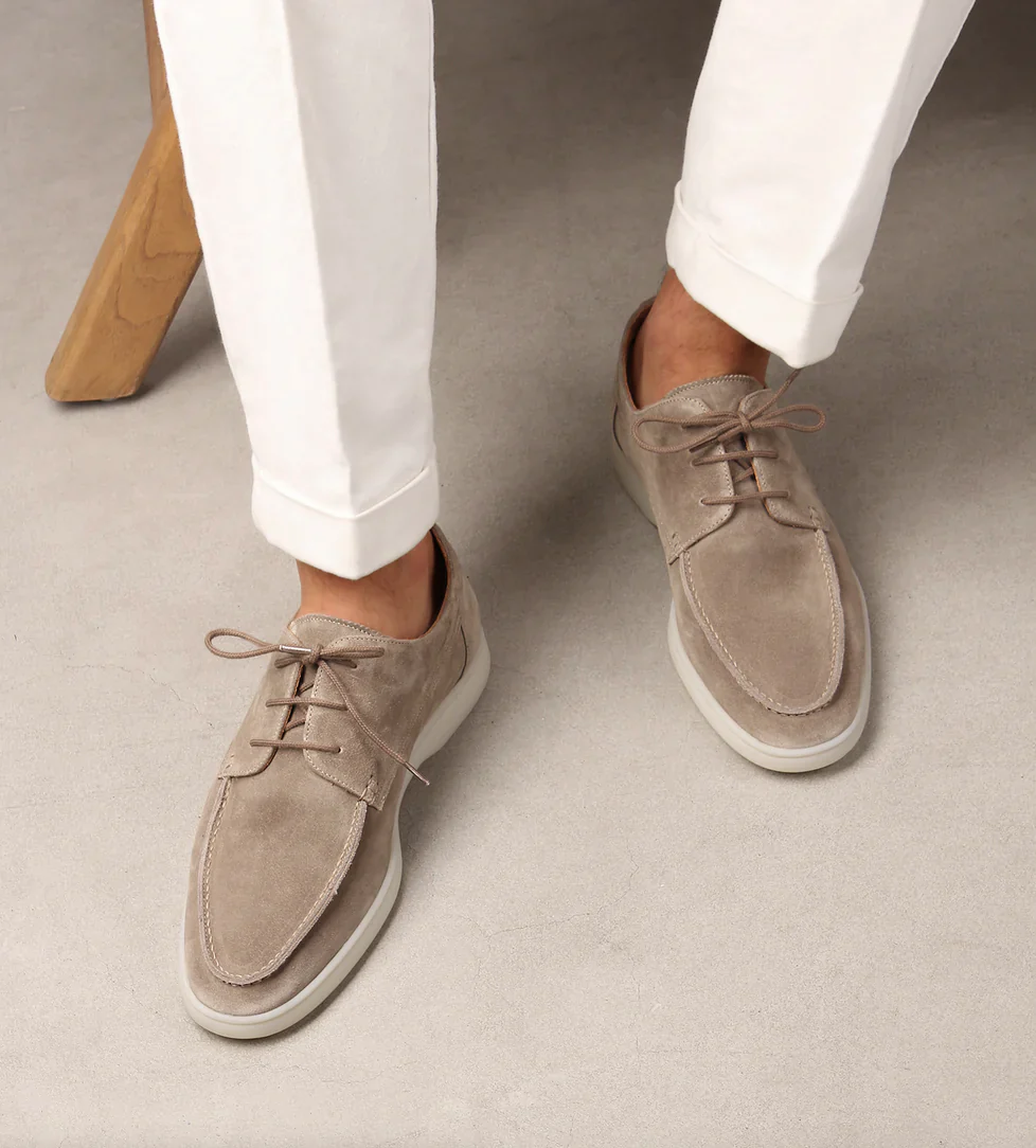 Men's suede loafers with traditional penny strap