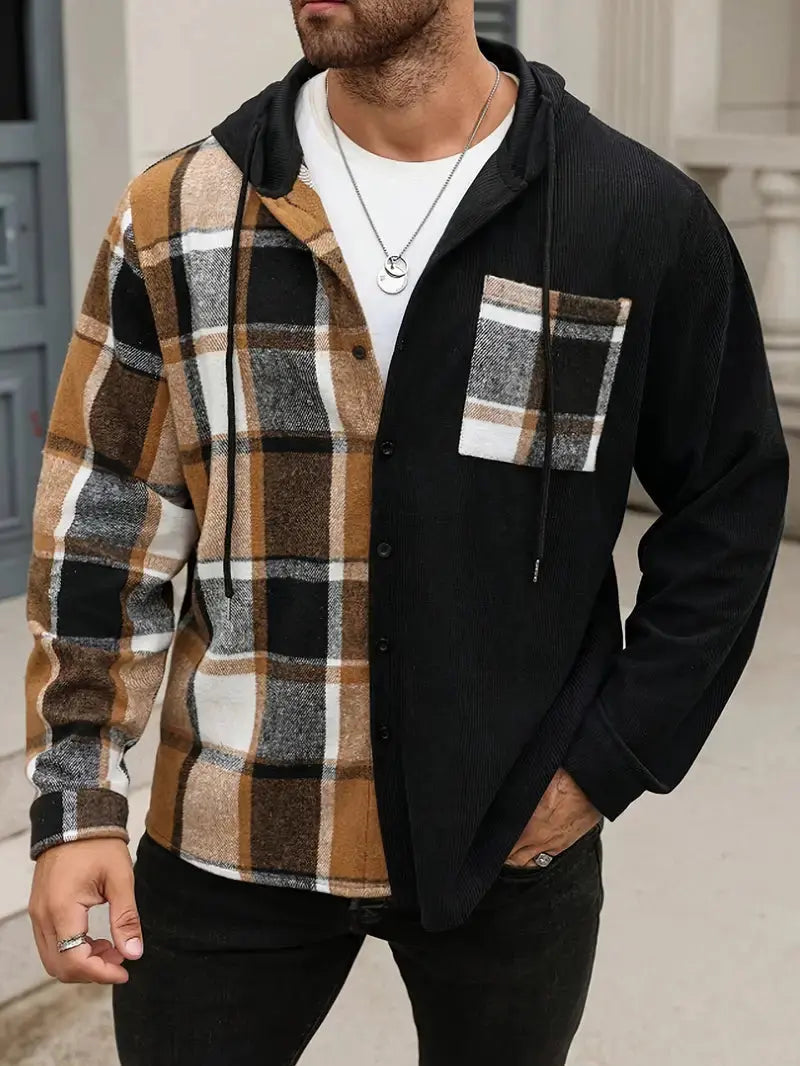 casual hooded shirt in cotton blend fabric close up view