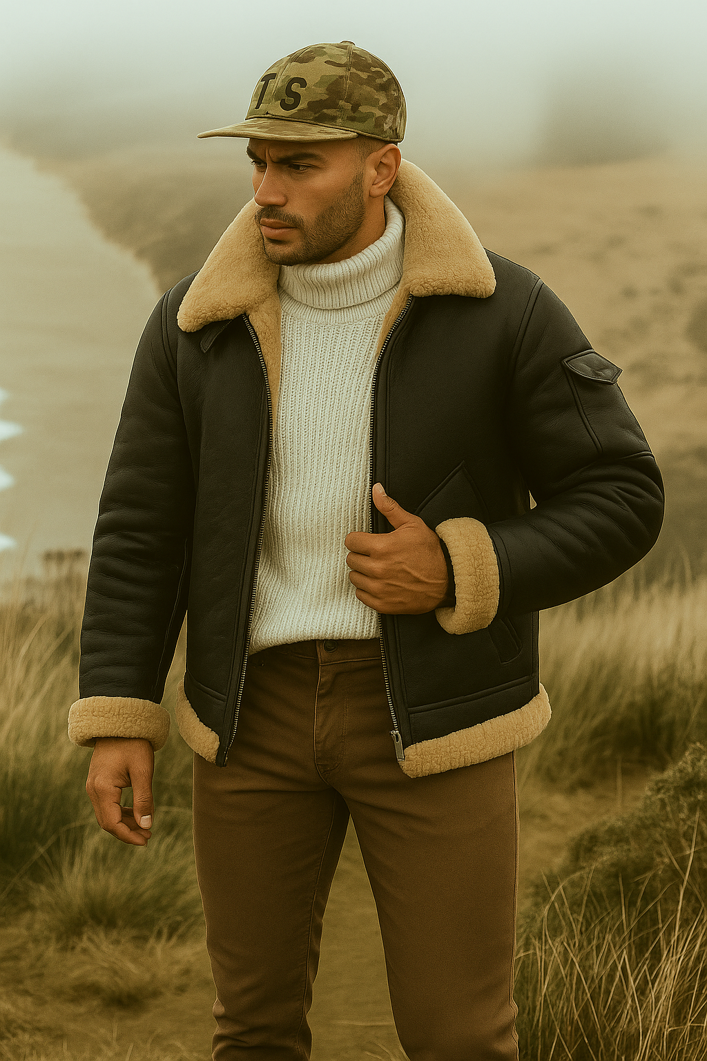 Aviator style jacket with relaxed silhouette for men