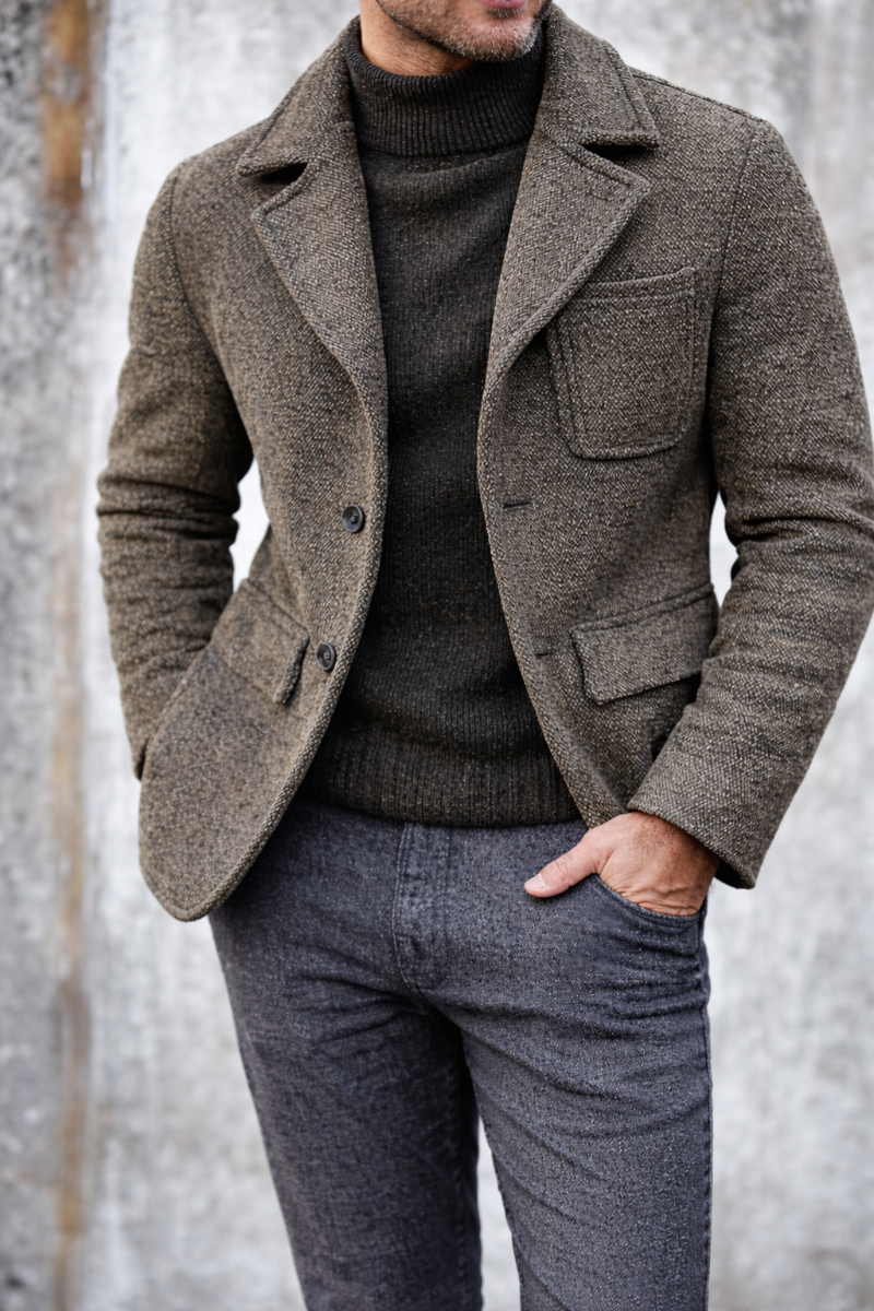 Tailored wool blazer fitted cut business casual men