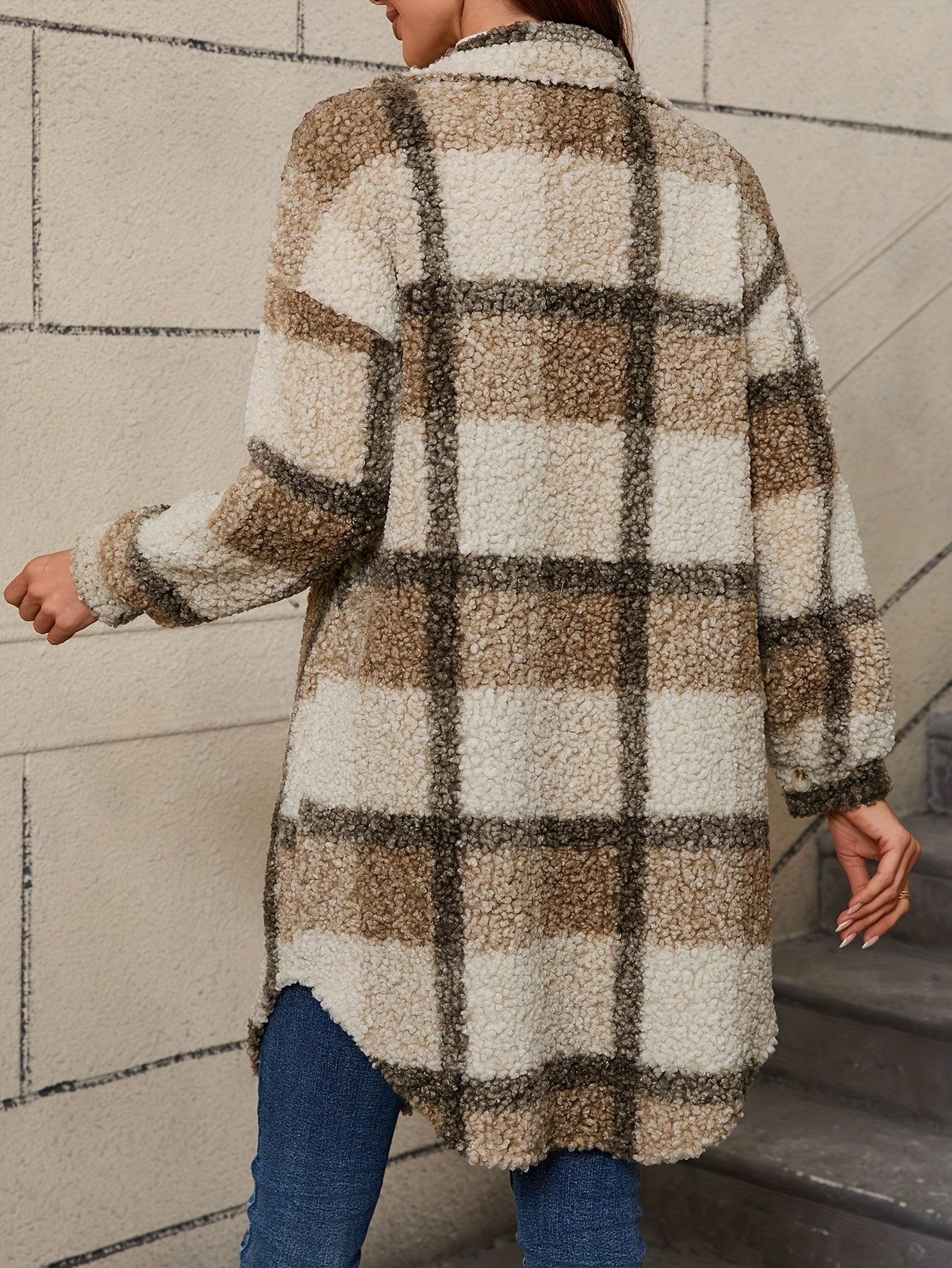 Teddy fabric jacket with full zip relaxed fit for women