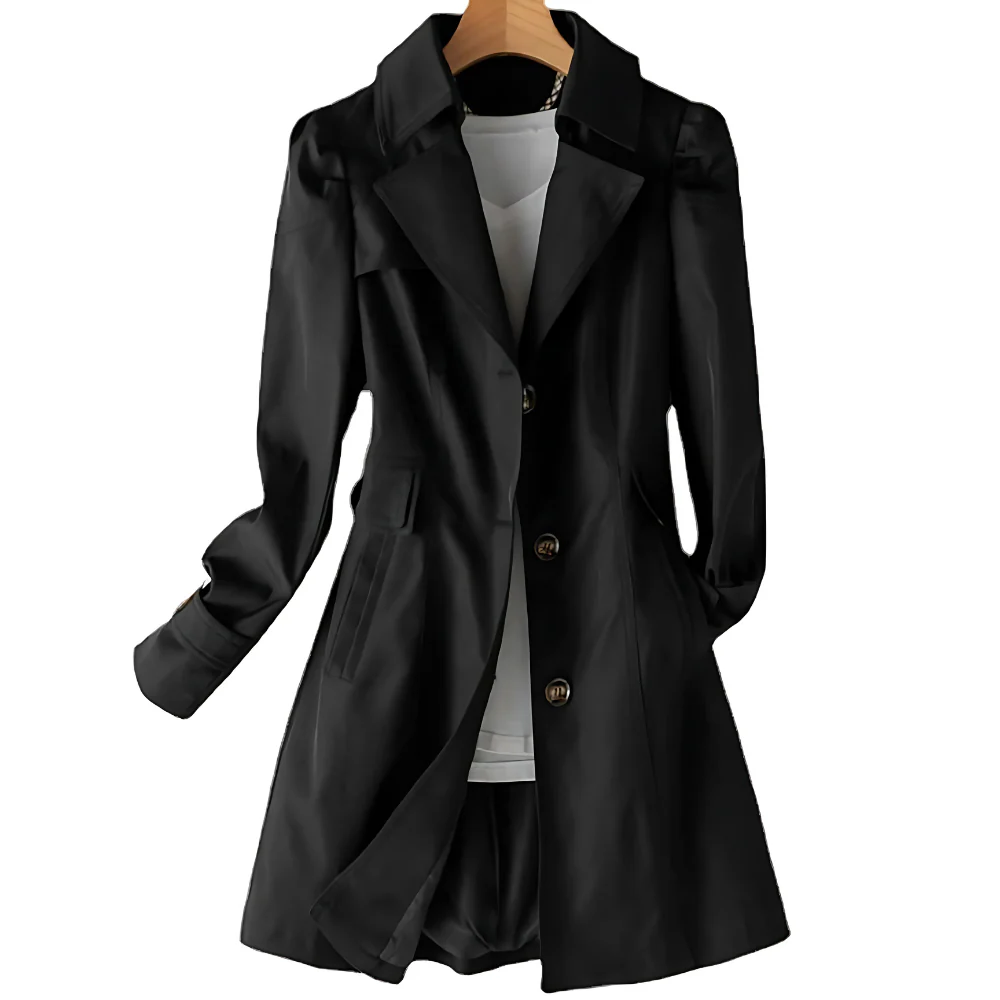 Manteau Long Structuré à Boutons Coupe Slim Femme
