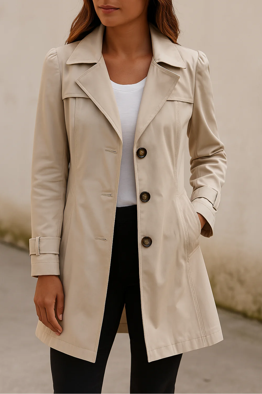 Manteau Long Structuré à Boutons Coupe Slim Femme