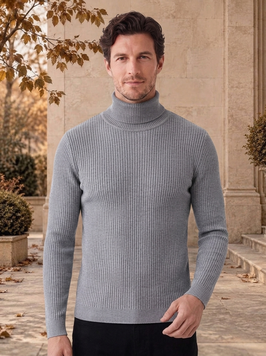 Men's knitted roll neck jumper for winter