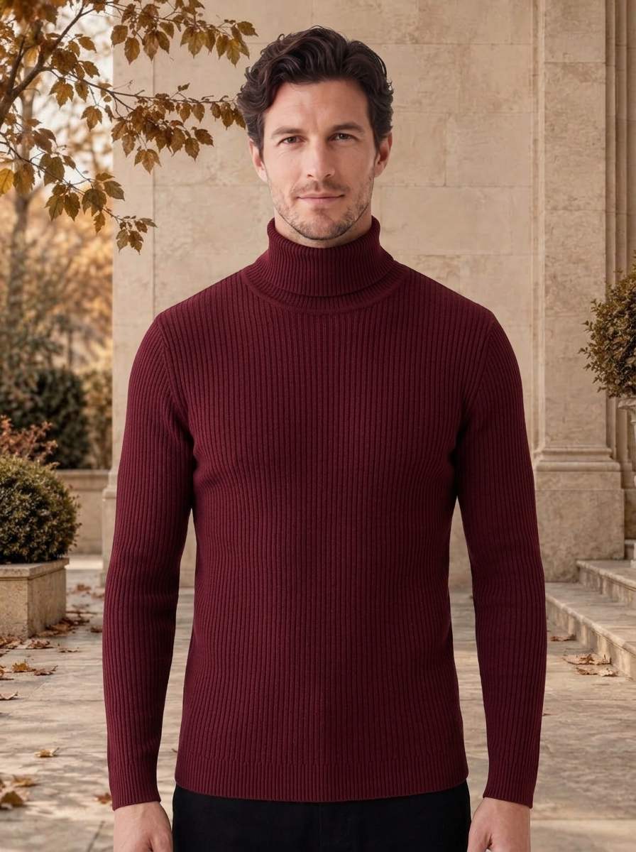 Men's cable knit turtleneck jumper for fall