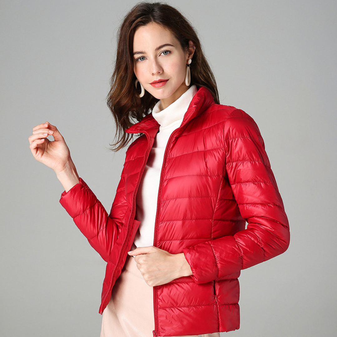 Down jacket with adjustable hood slim fit for women