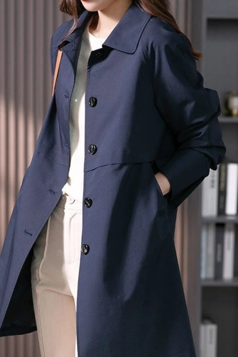 Trench Court Bouton Unique Élégant Femme