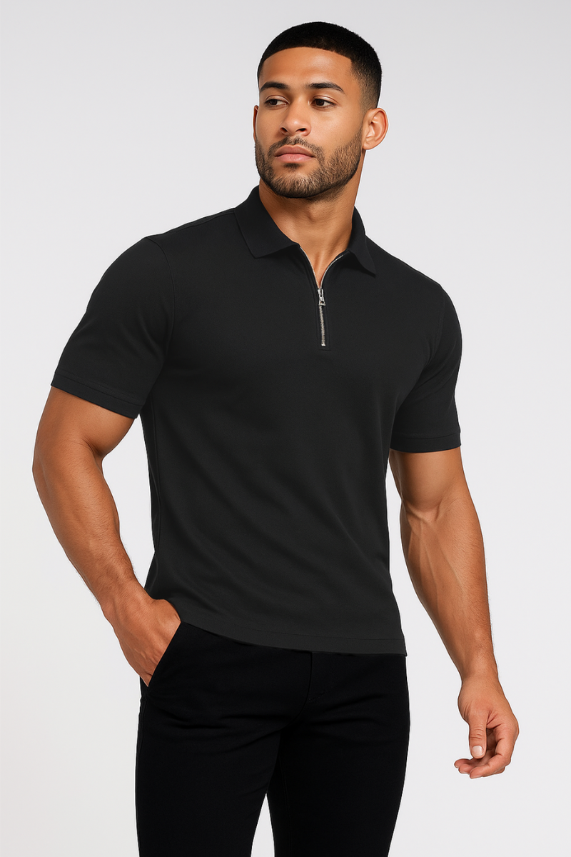 Polo Zippé Coupe Slim Coal Homme