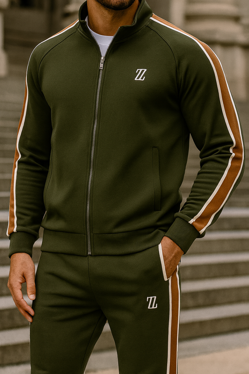 zip front tracksuit in cotton blend fabric with drawstring bottoms