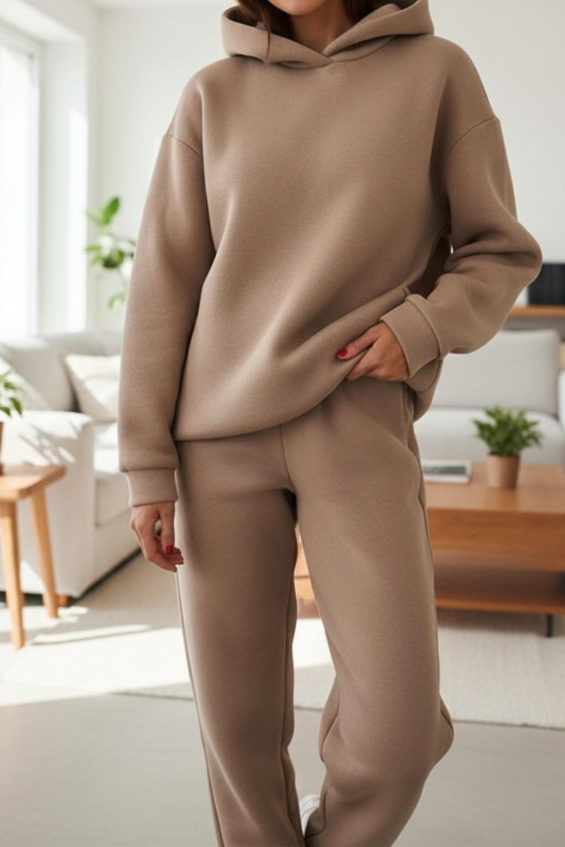 relaxed silhouette tracksuit set displayed from rear angle