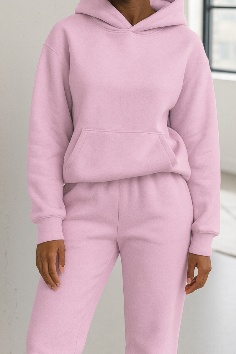 coordinated jogger set photographed from side perspective