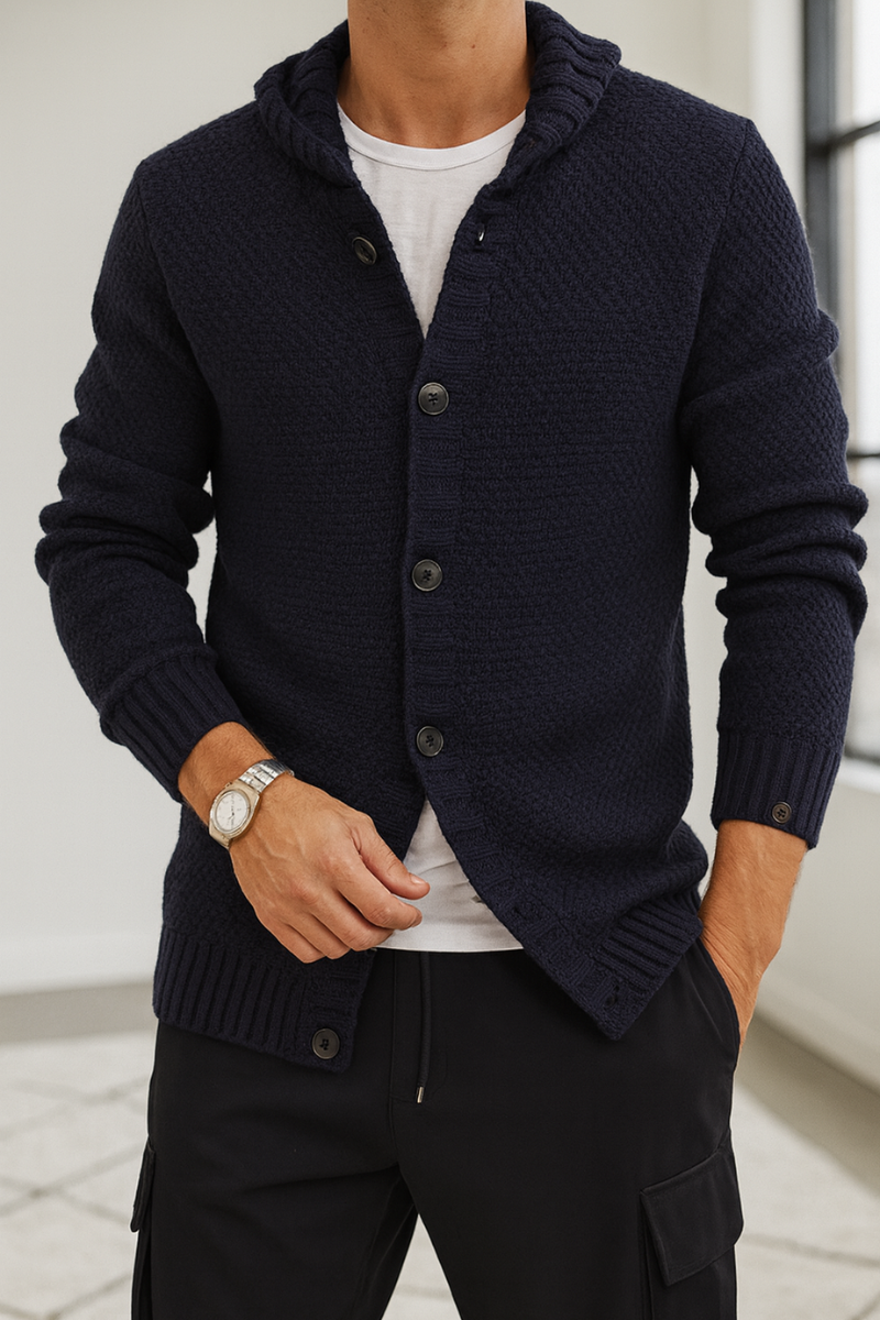 Cardigan Homme Bleu Marine avec Capuche
