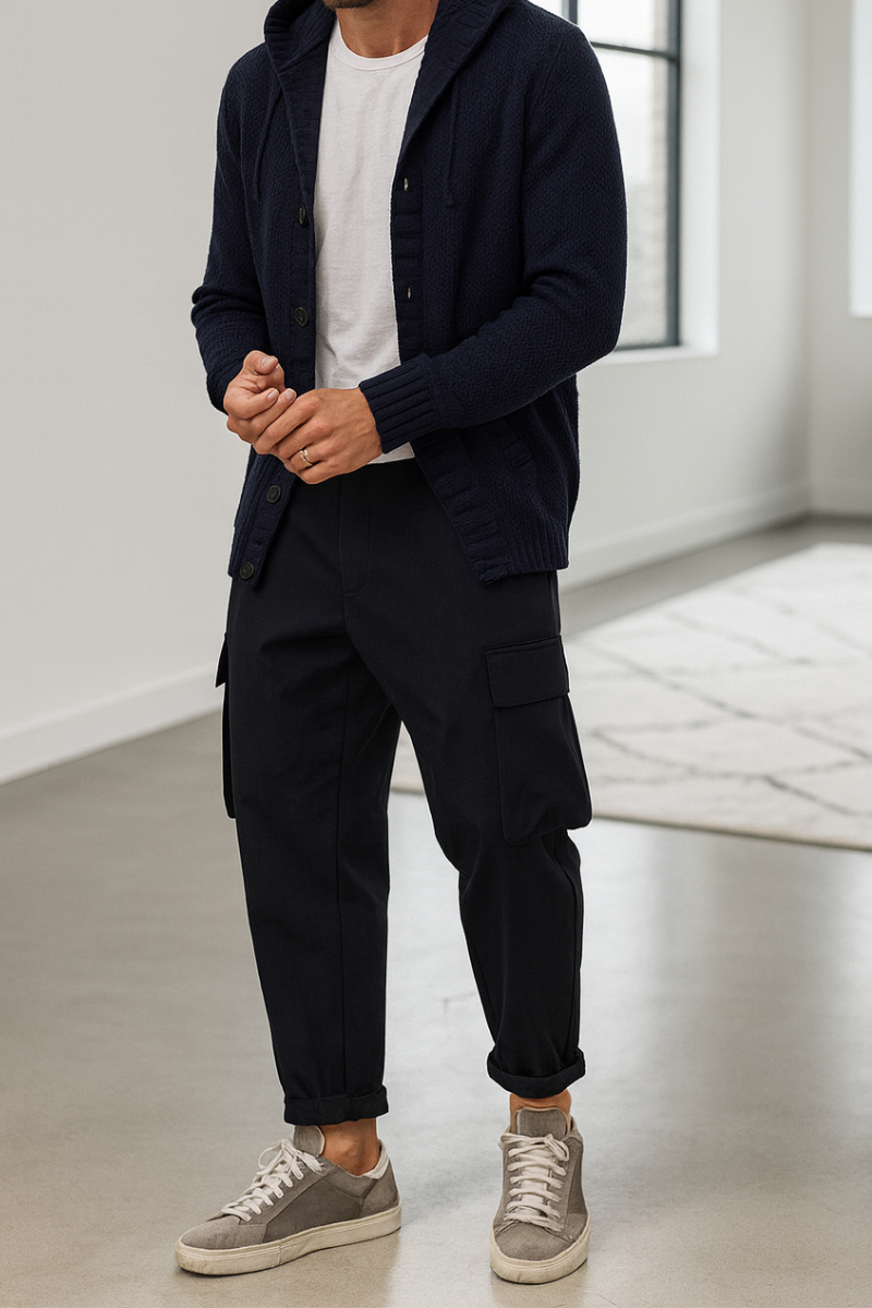 Cardigan Homme Bleu Marine avec Capuche
