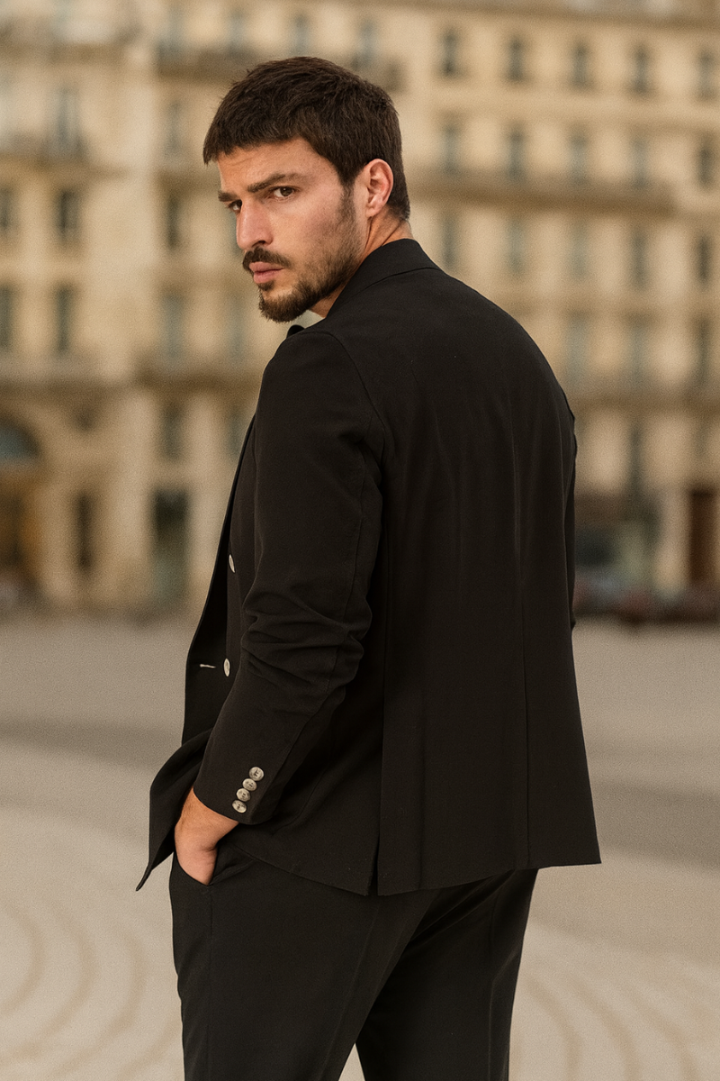 Blazer Double Boutonnage Noir Homme