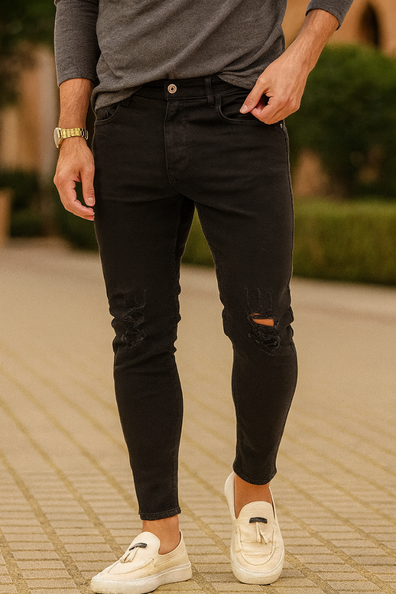 Jean Slim Beige Ripped Homme
