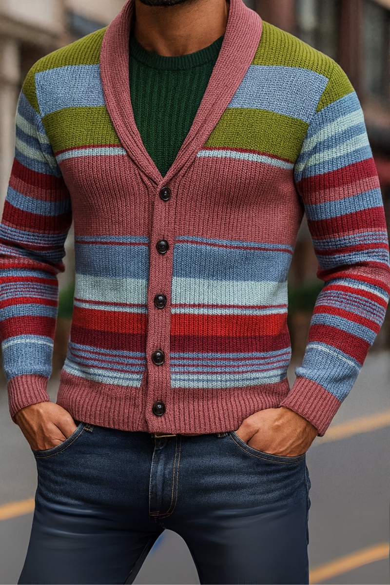 Veste en Tricot Colorblock & Col Revers Homme