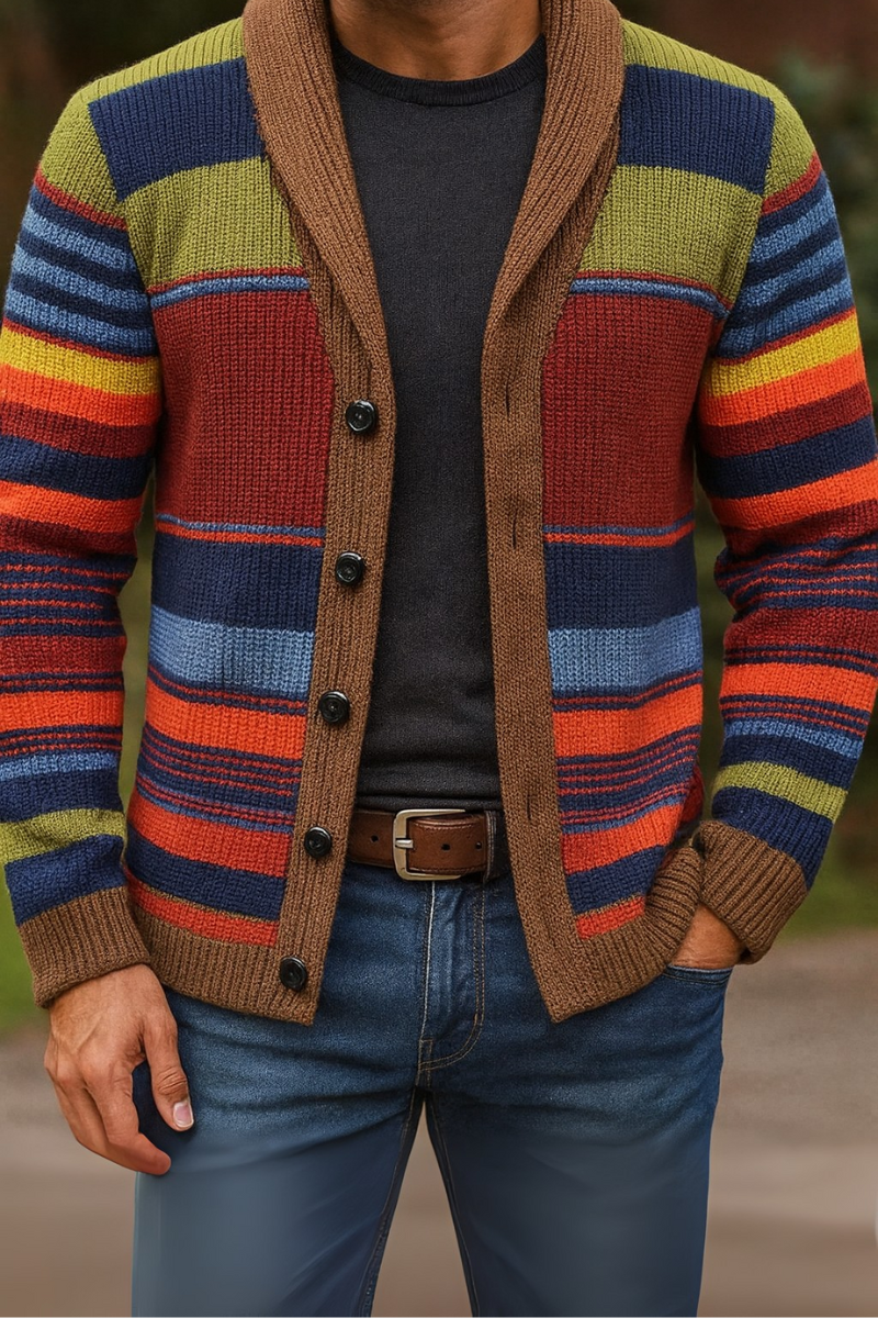 Veste en Tricot Colorblock & Col Revers Homme