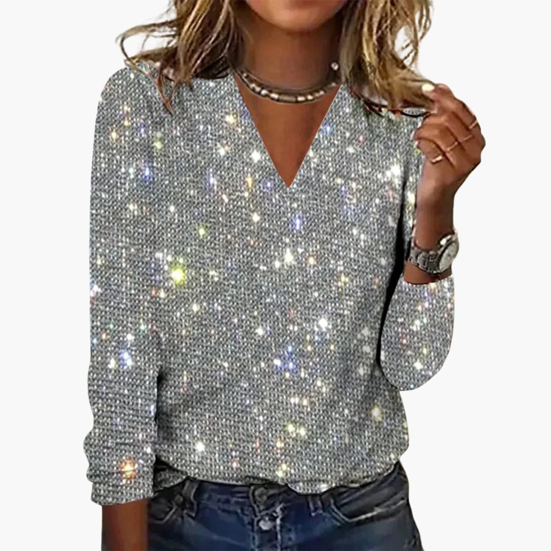 Festive knit top with v-neckline in regular fit for women