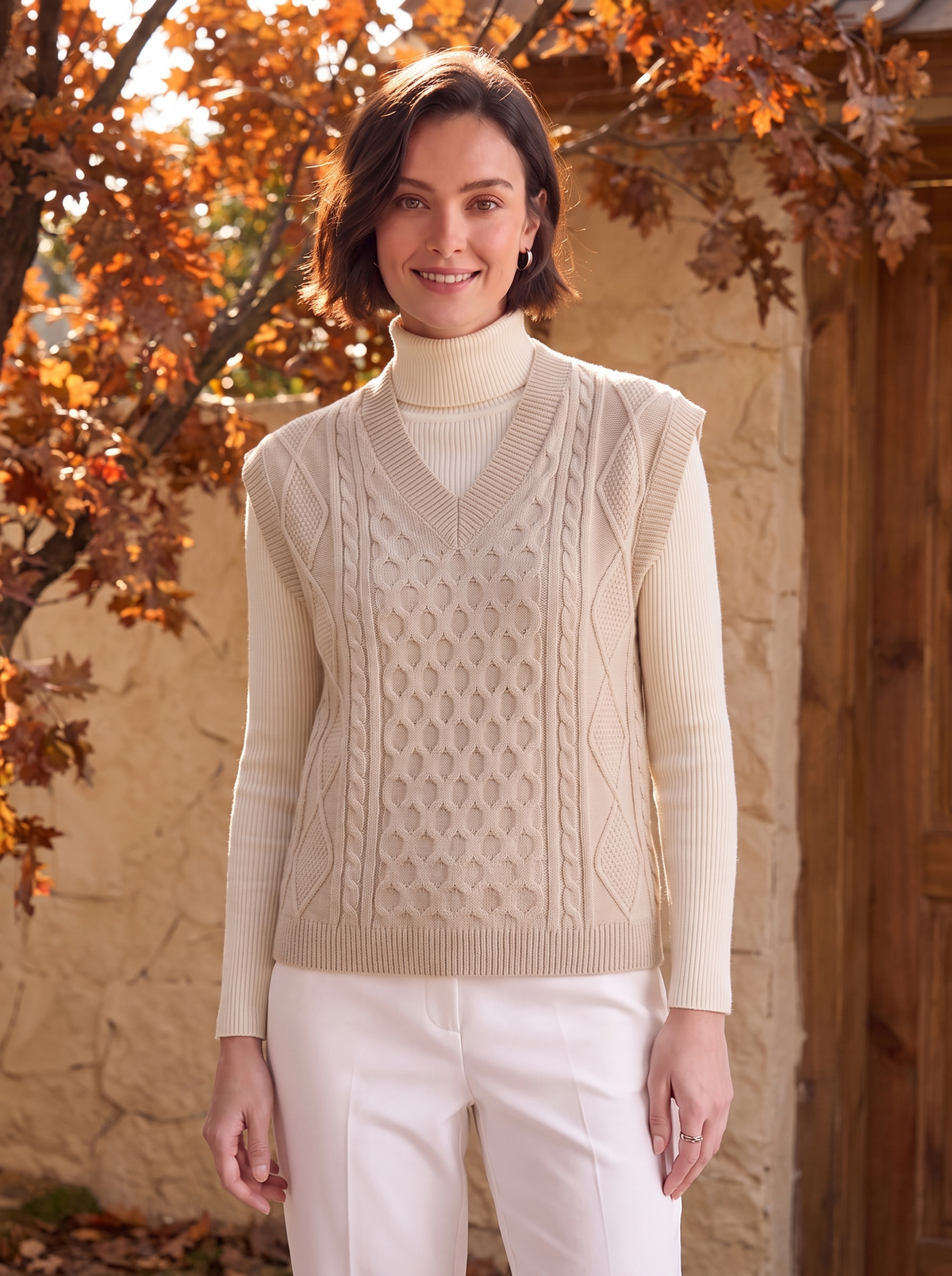 Women's cable knit sweater vest for fall