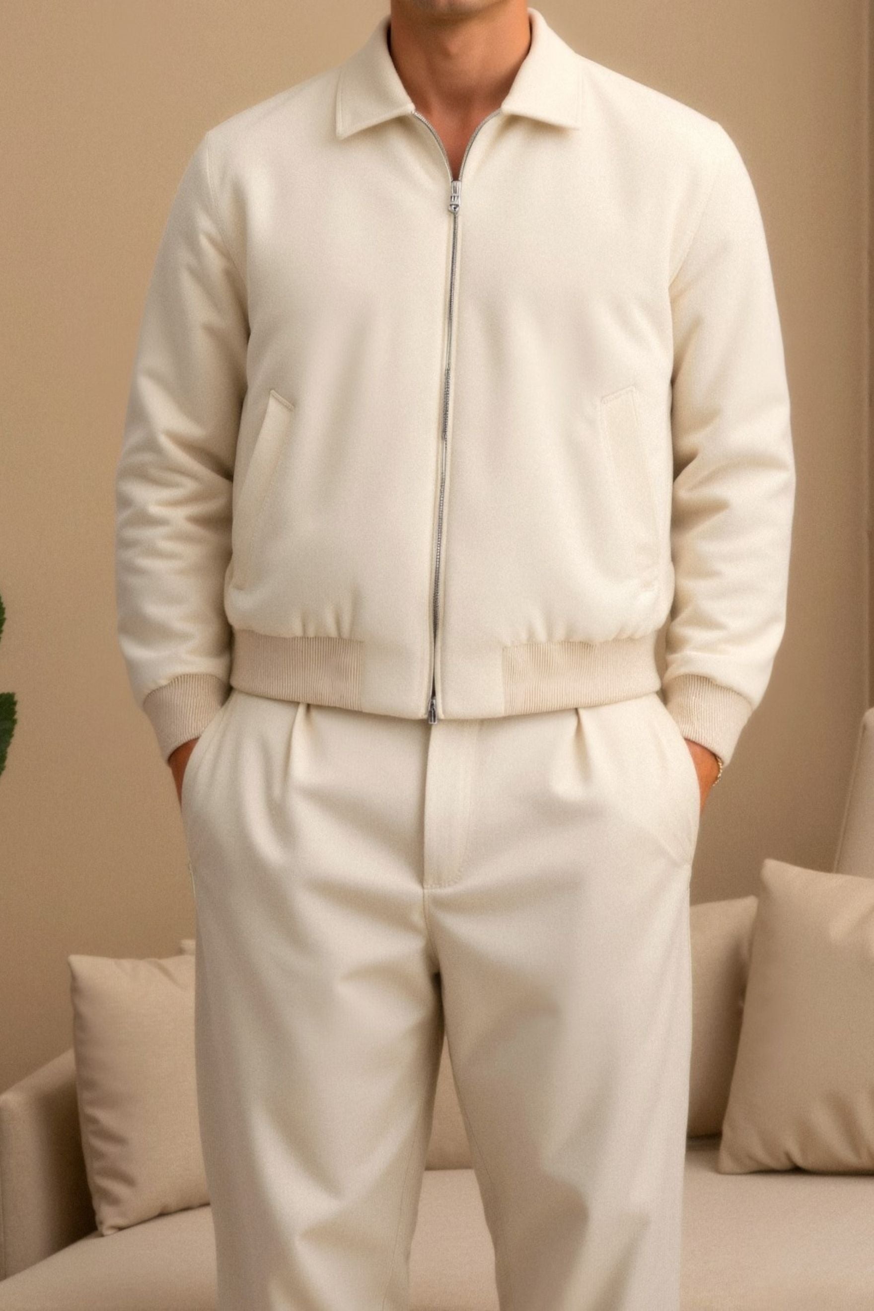 Fabric jacket zip front regular fit for men